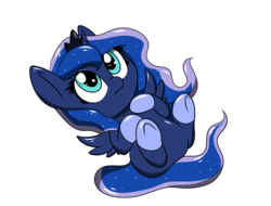 Size: 2688x2045 | Tagged: safe, artist:sugarwings-art, princess luna, pony, g4, cute, female, filly, high res, lunabetes, on back, simple background, transparent background, weapons-grade cute, woona, younger