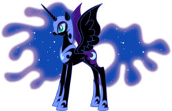 Size: 1733x1125 | Tagged: safe, artist:zimvader42, nightmare moon, alicorn, pony, g4, beautiful, ethereal mane, female, mare, moon, simple background, spread wings, transparent background, vector, wings