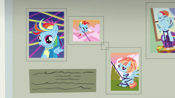 Size: 1280x720 | Tagged: safe, screencap, rainbow dash, windy whistles, pony, g4, parental glideance, baby, baby dash, baby pony, braces, leash, messy mane, photo, photo album, picture, tangled up, younger
