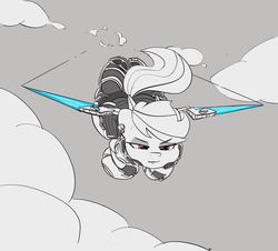 Size: 3380x3057 | Tagged: safe, artist:pabbley, rainbow dash, pegasus, pony, g4, armor, artificial wings, augmented, female, flying, high res, mare, mechanical wing, partial color, solo, wings