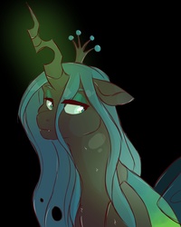 Size: 1600x2000 | Tagged: safe, artist:canisrettmajoris, queen chrysalis, changeling, changeling queen, g4, black background, crown, female, glowing horn, horn, jewelry, regalia, simple background, solo