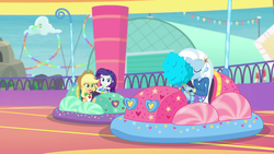 Size: 1920x1080 | Tagged: safe, screencap, applejack, rarity, trixie, equestria girls, equestria girls specials, g4, my little pony equestria girls: better together, my little pony equestria girls: rollercoaster of friendship, bumper cars, cotton candy