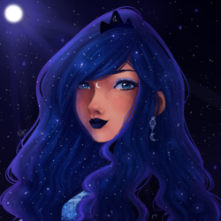 Size: 800x800 | Tagged: safe, artist:asttefany, princess luna, human, g4, crown, ear piercing, earring, female, full moon, humanized, jewelry, looking at you, moon, piercing, regalia, solo