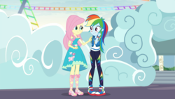 Size: 1920x1080 | Tagged: safe, screencap, fluttershy, rainbow dash, equestria girls, equestria girls specials, g4, my little pony equestria girls: better together, my little pony equestria girls: rollercoaster of friendship, blushing, clothes, converse, cute, dashabetes, feet, female, sandals, shipping fuel, shoes