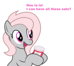 Size: 834x752 | Tagged: safe, artist:darkstorm619, oc, oc only, oc:violet, pony, dialogue, female, food, happy, holding, oats, simple background, solo, talking, transparent background