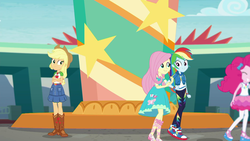 Size: 1920x1080 | Tagged: safe, screencap, applejack, fluttershy, pinkie pie, rainbow dash, equestria girls, equestria girls specials, g4, my little pony equestria girls: better together, my little pony equestria girls: rollercoaster of friendship, clothes, converse, female, sandals, shoes, sneakers