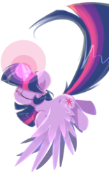 Size: 1800x2880 | Tagged: safe, artist:fluorbaryt, twilight sparkle, alicorn, pony, g4, big tail, eyes closed, female, flying, glowing horn, horn, magic, simple background, solo, transparent background, twilight sparkle (alicorn)