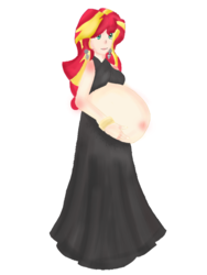 Size: 900x1200 | Tagged: safe, artist:bunnyviolet218, sunset shimmer, human, equestria girls, g4, belly, belly blush, ear piercing, earring, female, hand on belly, humanized, jewelry, mama sunset, multiple pregnancy, piercing, pregnant, simple background, solo, white background
