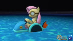 Size: 1280x720 | Tagged: safe, artist:dracagon, fluttershy, pony, g4, 3d, female, goggles, patter boat, solo