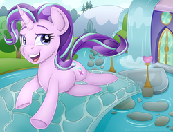 Size: 6297x4816 | Tagged: safe, artist:partypievt, starlight glimmer, pony, unicorn, g4, school daze, absurd resolution, cute, female, guidance counselor, happy, mare, open mouth, requested art, school of friendship, solo, underhoof, waterfall