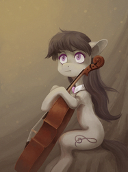 Size: 1593x2129 | Tagged: safe, artist:koviry, octavia melody, earth pony, pony, g4, bowtie, cello, female, looking away, looking up, mare, musical instrument, sitting, solo