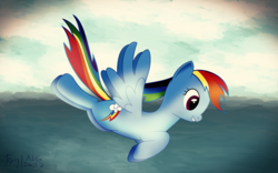Size: 3248x2024 | Tagged: safe, artist:thedarksatanicorn, rainbow dash, pegasus, pony, g4, atg 2018, female, flying, high res, mare, newbie artist training grounds, ocean, smiling, solo