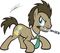 Size: 5062x4496 | Tagged: safe, artist:dsonic720, artist:icicle-wicicle-1517, color edit, edit, doctor whooves, time turner, earth pony, pony, absurd resolution, colored, doctor who, male, mouth hold, necktie, simple background, solo, sonic screwdriver, stallion, the doctor, transparent background