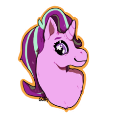 Size: 800x843 | Tagged: dead source, safe, artist:kittycoot, starlight glimmer, pony, unicorn, g4, bust, curved horn, female, horn, looking at you, mare, simple background, smiling, solo, starry eyes, transparent background, wingding eyes