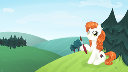 Size: 1280x720 | Tagged: safe, artist:tigra0118, oc, oc only, pony, brush, commission, female, scenery, solo, tree
