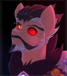 Size: 1400x1600 | Tagged: safe, artist:tigra0118, pony, bust, heroes of the storm, heterochromia, male, ponified, portrait, red sclera, the raven lord