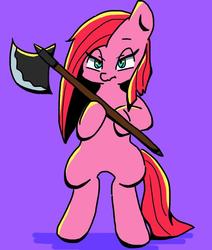 Size: 640x754 | Tagged: safe, artist:asg, pinkie pie, earth pony, pony, axe, female, mare, pinkamena diane pie, simple background, solo, weapon