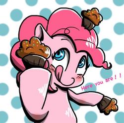 Size: 648x640 | Tagged: safe, artist:asg, pinkie pie, earth pony, pony, g4, cupcake, female, food, mare, solo, tongue out