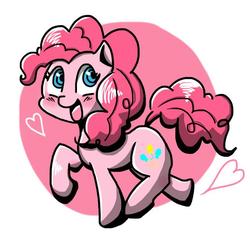 Size: 640x597 | Tagged: safe, artist:asg, pinkie pie, earth pony, pony, g4, abstract background, circle background, cute, diapinkes, female, heart, mare, open mouth, smiling, smiling pinkie pie tolts left, solo