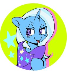 Size: 720x792 | Tagged: safe, artist:asg, trixie, pony, unicorn, g4, :p, clothes, female, hat, looking at you, mare, silly, solo, tongue out, trixie's hat
