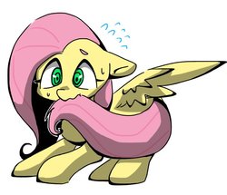 Size: 720x620 | Tagged: safe, artist:asg, fluttershy, pegasus, pony, g4, female, hiding behind tail, looking at you, mare, simple background, solo, white background
