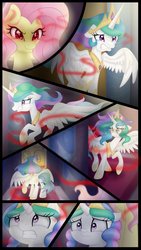 Size: 1024x1820 | Tagged: safe, artist:bonsia-lucky, fluttershy, princess celestia, pony, comic:on your own, g4, age regression, comic, ear piercing, earring, evil fluttershy, foal, glasses, jewelry, piercing, teenager, younger