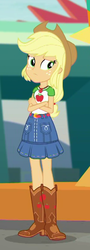 Size: 291x810 | Tagged: safe, applejack, equestria girls, equestria girls specials, g4, my little pony equestria girls: better together, my little pony equestria girls: rollercoaster of friendship, boots, clothes, cowboy boots, cowboy hat, cropped, crossed arms, denim skirt, female, freckles, geode of super strength, hat, shoes, skirt, stetson
