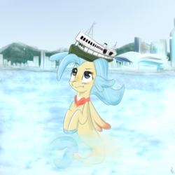 Size: 3000x3000 | Tagged: safe, artist:yinglung, princess skystar, seapony (g4), g4, my little pony: the movie, female, ferry, high res, hong kong, solo, water