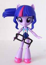 Size: 1185x1642 | Tagged: safe, artist:whatthehell!?, sci-twi, twilight sparkle, equestria girls, g4, clothes, doll, equestria girls minis, glasses, irl, photo, ponied up, sandals, swimsuit, toy