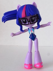 Size: 1103x1473 | Tagged: safe, artist:whatthehell!?, sci-twi, twilight sparkle, equestria girls, g4, clothes, doll, equestria girls minis, glasses, irl, photo, ponied up, sandals, swimsuit, toy