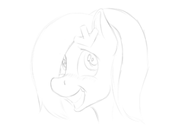 Size: 3508x2480 | Tagged: safe, artist:coreboot, oc, oc:downvote, earth pony, pony, derpibooru, bust, derpibooru ponified, female, high res, lineart, mare, meta, ponified, sketch, smiling
