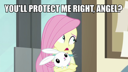 Size: 960x540 | Tagged: safe, edit, edited screencap, screencap, angel bunny, fluttershy, rabbit, equestria girls, g4, my little pony equestria girls: better together, so much more to me, female, image macro, male, meme