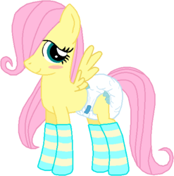 Size: 479x485 | Tagged: safe, artist:wolf, fluttershy, g4, blushing, clothes, cute, diaper, diaper fetish, female, fetish, filly, non-baby in diaper, socks, striped socks, younger