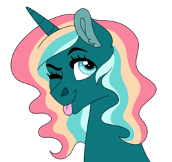 Size: 1024x963 | Tagged: safe, artist:cascayd, oc, oc only, oc:cascading river, pony, unicorn, cute, one eye closed, simple background, solo, tongue out, transparent background, wavy hair, wavy mane, wink