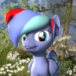 Size: 1024x1024 | Tagged: safe, artist:christian69229, oc, oc only, oc:star visualz, pegasus, pony, 3d, bust, fusion, looking at you, portrait, smiling, solo, source filmmaker
