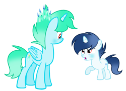 Size: 1616x1168 | Tagged: dead source, safe, artist:rainbows-skies, oc, oc only, oc:bright storm, oc:water star, alicorn, pony, colt, magical gay spawn, male, offspring's offspring, simple background, stallion, transparent background