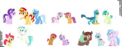 Size: 2944x1146 | Tagged: safe, artist:glimmer-verse, apple bloom, gallus, ocellus, sandbar, scootaloo, silverstream, starlight glimmer, sunset shimmer, sweetie belle, terramar, trixie, yona, changedling, changeling, classical hippogriff, dragon, earth pony, griffon, hippogriff, pony, yak, g4, babstiara, bisexual, bow, cloven hooves, cutie mark crusaders, dragoness, female, flying, gay, hair bow, jewelry, lesbian, male, monkey swings, necklace, ship:gallbar, ship:ocellustream, ship:scootabelle, ship:shimmerglimmer, ship:startrix, ship:suntrix, ship:terrabloom, ship:yonastream, ship:yonellus, shipping, simple background, straight, teenager, transgender, transparent background