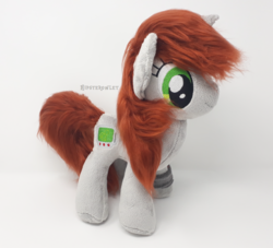 Size: 1000x906 | Tagged: safe, artist:hipsterowlet, oc, oc only, oc:littlepip, pony, unicorn, fallout equestria, cutie mark, fanfic, fanfic art, female, hooves, horn, irl, mare, photo, pipbuck, plushie, solo