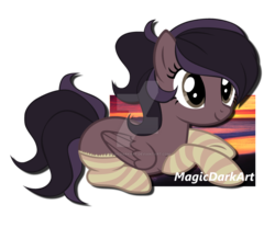 Size: 1024x853 | Tagged: safe, artist:magicdarkart, oc, oc only, pegasus, pony, clothes, deviantart watermark, female, mare, prone, simple background, socks, solo, striped socks, transparent background, watermark