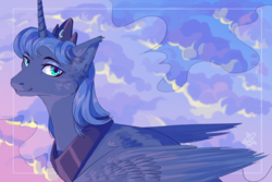 Size: 1904x1274 | Tagged: safe, artist:ssilverbeeze, princess luna, alicorn, pony, g4, cloud, female, looking at you, mare, s1 luna, solo