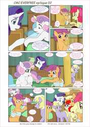 Size: 6197x8760 | Tagged: safe, artist:jeremy3, apple bloom, applejack, dinky hooves, rarity, scootaloo, sweetie belle, twist, earth pony, pegasus, pony, unicorn, comic:everfree, comic:everfree cmc epilogue, g4, absurd resolution, bandage, comic, cutie mark crusaders, drinking, glass, horn, horn ring, hospital, implied scootaloo's parents, water