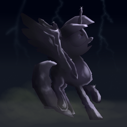 Size: 2548x2548 | Tagged: safe, artist:moonatik, twilight sparkle, alicorn, pony, g4, my little pony: the movie, bad end, dust, female, high res, lightning, petrification, raised hoof, scared, smoke, solo, spread wings, surprised, twilight sparkle (alicorn), wings