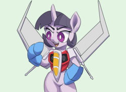 Size: 1025x755 | Tagged: safe, artist:grissaecrim, mean twilight sparkle, alicorn, pony, robot, g4, the mean 6, clone, crossover, female, fusion, smiling, starscream, transformerfied, transformers