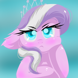 Size: 1000x1000 | Tagged: safe, artist:lourita-shine, diamond tiara, earth pony, pony, g4, bust, cute, female, filly, floppy ears, frown, looking at you, portrait, simple background, solo