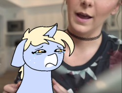 Size: 540x413 | Tagged: safe, artist:nootaz, oc, oc:nootaz, human, irl, jenna marbles, noot abuse, photo, ponies in real life, sad, teary eyes