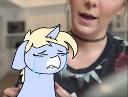 Size: 540x413 | Tagged: safe, artist:nootaz, oc, oc:nootaz, human, crying, irl, jenna marbles, noot abuse, photo, ponies in real life, sad, teary eyes