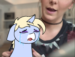 Size: 540x413 | Tagged: safe, alternate version, artist:nootaz, oc, oc:nootaz, human, crying, irl, irl human, jenna marbles, makeup, noot abuse, photo, ponies in real life, sad, teary eyes