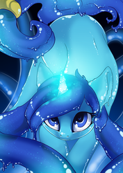 Size: 707x1000 | Tagged: safe, artist:arctic-fox, oc, oc only, oc:single drop, goo pony, original species, pony, unicorn, female, glowing horn, horn, looking at you, looking up, solo