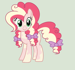 Size: 1492x1380 | Tagged: safe, artist:roseloverofpastels, oc, oc only, earth pony, pony, bow, female, hair bow, magical lesbian spawn, mare, offspring, parent:coco pommel, parent:pinkie pie, simple background, solo