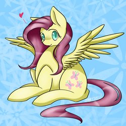 Size: 2048x2048 | Tagged: safe, artist:marilocoloco, fluttershy, pegasus, pony, g4, female, heart, high res, looking at you, mare, solo, spread wings, wings